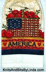 American flag basket of apples patchwork kitchen hand towel