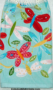 dragonflies and butterflies on hanging kitchen hand towel