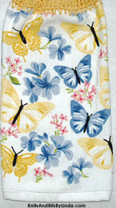 blue and yellow butterflies on hanging kitchen hand towel