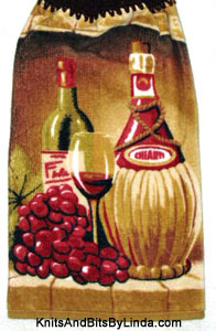  hanging hand towel with Chianti wine bottle and grapes