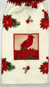 red cardinal applique on kitchen hand towel