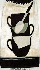 Stacked coffee cups hanging kithcen hand towel