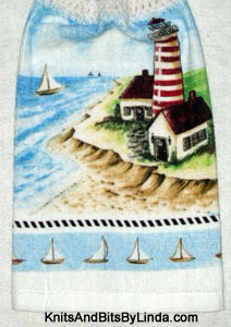lighthouse and boats hanging kitchen hand towel