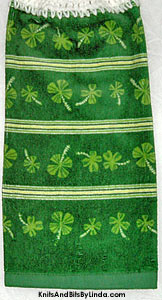 stripe kitchen towel with shamrocks for St Patrick's Day