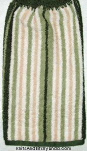 green and tan stripe hanging towel