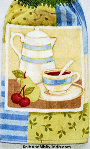 hanging kitchen hand towel with teapot and cup of sweet tea