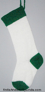 White Christms Stocking with green trim