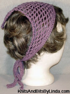 Purple lace knit headscarf — handmade fashion accessory
