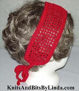 Red lace knit headband — handmade fashion accessory