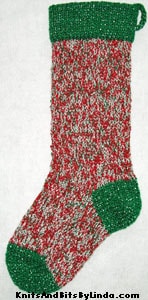 Traditional Christmas Multi 2 knitted sparkle stocking with Green 2 cuff, heel and toe with silver thread