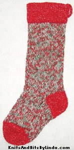 Traditional Christmas Multi 2 knitted sparkle stocking with Red 2 cuff, heel and toe with silver thread