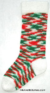 Traditional Multi 1 knitted sparkle Christmas stocking with white cuff, heel and toe with silver thread