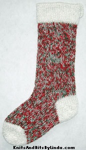 Traditional Christmas Multi 2 knitted sparkle stocking with White 2 cuff, heel and toe with silver thread