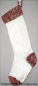 Traditional Christmas White 2 knitted sparkle stocking with Multi 2 red, white and green cuff, heel and toe with silver thread