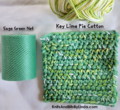 key lime pie cotton yarn scrubbie dish cloth with sage gereen netting
