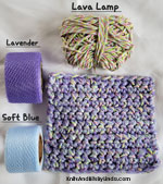 lava lamp twist cotton yarn combined with lavender and soft blue nylon net