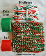 mistletoe cotton yarn for crocheted scrubbie dish cloth with red and kelly nylon netting