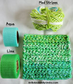 mod stripes cotton yarn used with aqua and lime nylon net,