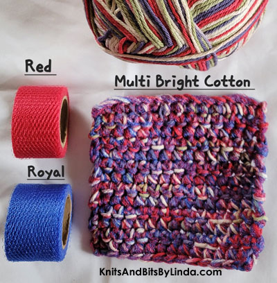 Bright Multi cotton yarn with Red and Royal nylon  netting