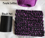 solid purple cotton yarn with black netting dscrubbie cloth
