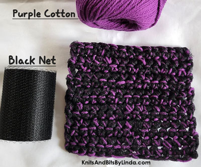 purple cotton yarn with black nylon net fabric scrubbie dish cloth