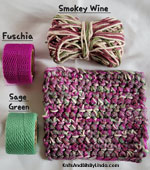 smoky wine cotton scrubbie cloth with fuschia & sage green nylon netting